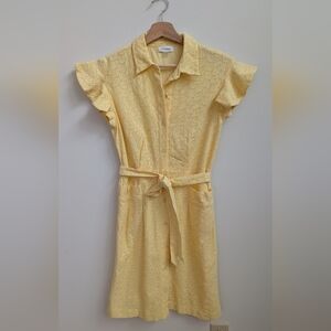 Calvin Klein Yellow Eyelet Cotton Shirt Dress Belted Size 4